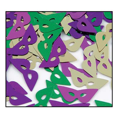 Purple, Silver and Green Mardi Gras Masks Confetti