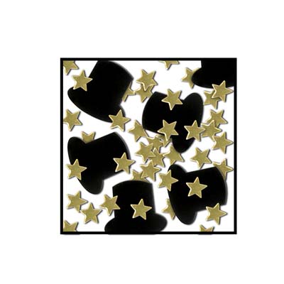 Black Top Hats & Mini Gold Stars Confetti