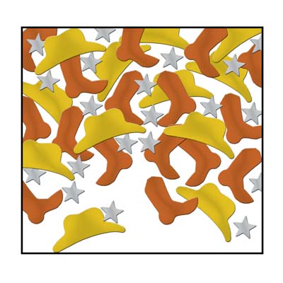 Western Cowboy Hats, Boots and Star Icon Confetti 