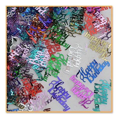 Fancy Lettering Happy Birthday Confetti Multiple Metallic Colors 