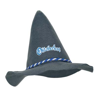 Peasant hat made of gray felt material for Oktoberfest. 