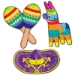 Cutouts for a fiesta of maracas, sombrero, and a pinata.