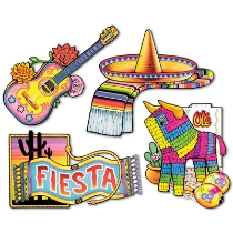 Fiesta Cutouts of sombreros, pinata, guitar and more for any fiesta.