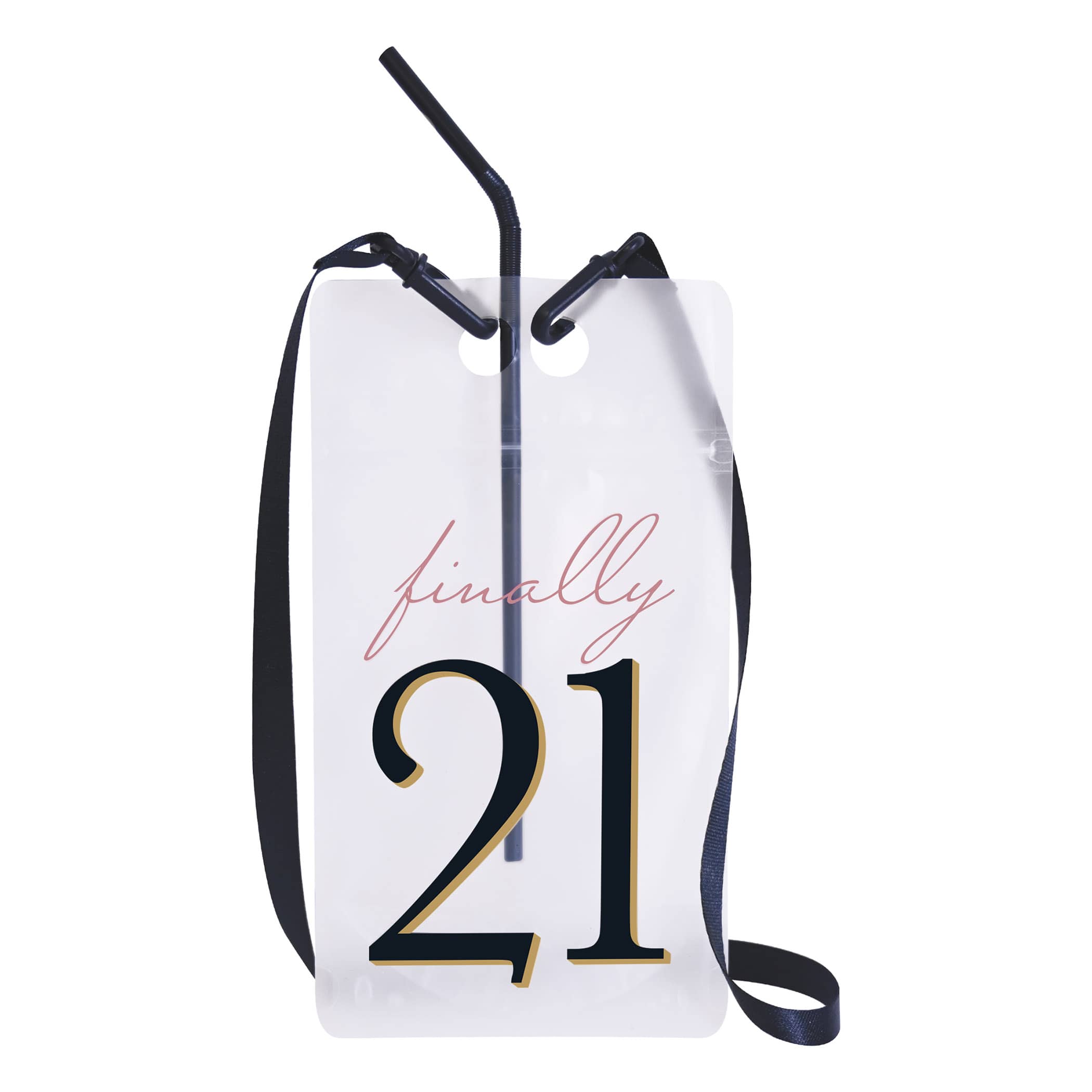 Finally 21 Drink Pouches (Pack of 72) finally 21 drink pouches, 21st birthday drink pouches, birthday beverage pouches, drink pouch with lanyard, drink pouch with straw, 21st birthday party supplies, black gold pink white party decorations, birthday drink bags, bar crawl accessories, milestone birthday party favors, reusable drink pouches, party drink containers, pack of 72 drink pouches, 21 birthday decorations, Party Express