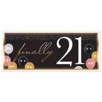 Finally 21 Oversized Sign Banner (Pack of 12) finally 21 banner, 21st birthday oversized sign, milestone birthday banner, all-weather party banner, black gold pink birthday décor, 21st birthday decorations, finally 21 party supplies