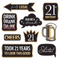 Finally 21 Photo Fun Signs (Pack of 108) finally 21 photo props, 21st birthday photo signs, milestone photo booth props, black gold pink party décor, 21st birthday decorations, two-sided photo signs, 21st birthday party supplies