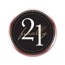 Finally 21 Plates (Pack of 96) finally 21 plates, 7 inch 21st birthday plates, milestone dessert plates, black gold pink party plates, 21st birthday tableware, finally 21 decorations, 21st birthday supplies