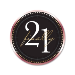 Finally 21 Plates (Pack of 96) finally 21 plates, 7 inch 21st birthday plates, milestone dessert plates, black gold pink party plates, 21st birthday tableware, finally 21 decorations, 21st birthday supplies