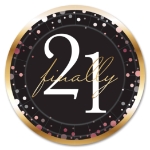 Finally 21 Plates (Pack of 96) finally 21 plates, 21st birthday plates, 9 inch milestone plates, black gold pink party plates, 21st birthday tableware, milestone birthday supplies, finally 21 party décor