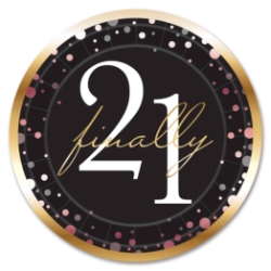 Finally 21 Plates (Pack of 96) finally 21 plates, 21st birthday plates, 9 inch milestone plates, black gold pink party plates, 21st birthday tableware, milestone birthday supplies, finally 21 party décor