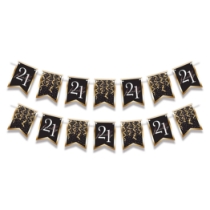 Finally 21 Streamer (Pack of 12) finally 21 streamer, 21st birthday banner, milestone pennant streamer, black gold pink party décor, 6 x 8 streamer, printed cardboard pennants, 21st birthday decorations