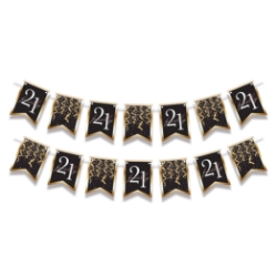 Finally 21 Streamer (Pack of 12) finally 21 streamer, 21st birthday banner, milestone pennant streamer, black gold pink party décor, 6 x 8 streamer, printed cardboard pennants, 21st birthday decorations