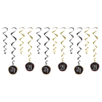 Finally 21 Whirls (Pack of 72) 21st birthday whirls, Finally 21 decorations, black and gold birthday décor, 21 hanging spirals, milestone birthday party supplies, metallic whirls 21, 21st birthday hanging decorations