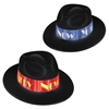 black fedora hats with a red and blue happy new year band, perfect for a fire & ice themed party