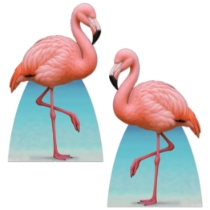 Flamingo Stand-Ups (Pack of 8) flamingo stand-ups, tropical party décor, luau decorations, summer party props, flamingo photo booth props, Hawaiian theme decorations, Party Express flamingo décor, flamingo cutouts, tropical event supplies