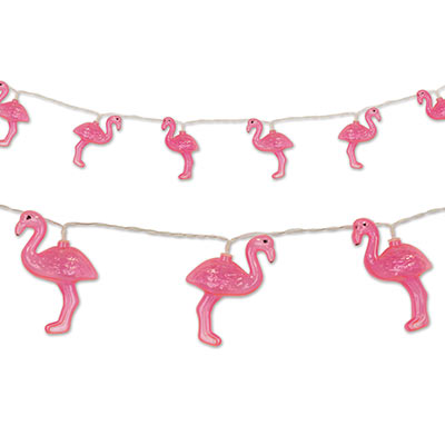 String of lights shaped like flamingos.