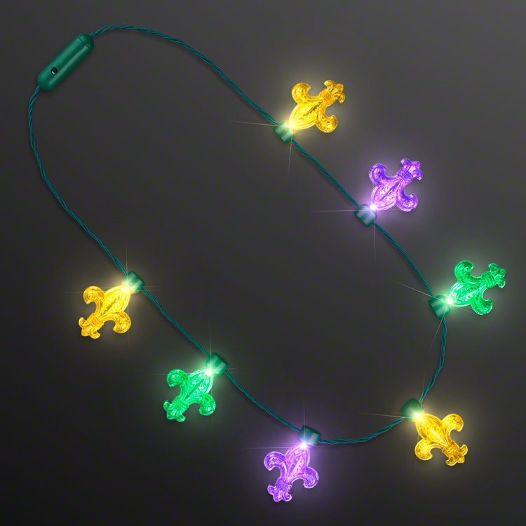 Fleur de Lis Light Bulbs Mardi Gras Necklace (Pack of 12) Mardi Gras light necklace, fleur-de-lis LED necklace, Mardi Gras party favors, light up Mardi Gras beads, LED carnival necklace, glowing Mardi Gras accessories, flashing Mardi Gras lights, Party Express Mardi Gras necklace, LED fleur-de-lis charms, Mardi Gras parade giveaways