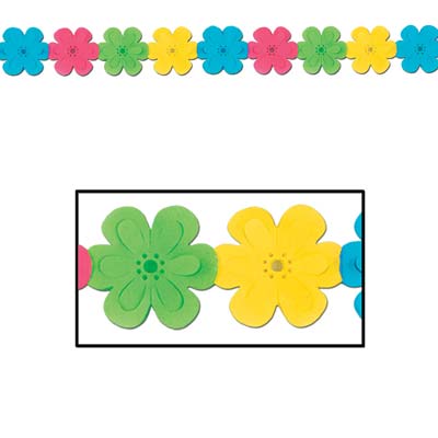 Flower Garland in pink, green, yellow and blue tissue attached together to make a cute garland.