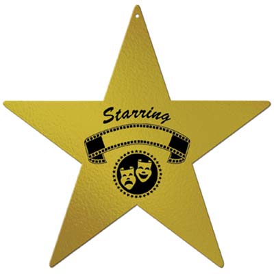 Gold foil star with the comedy/tragedy masks and the personalization opportunity of a guest star.