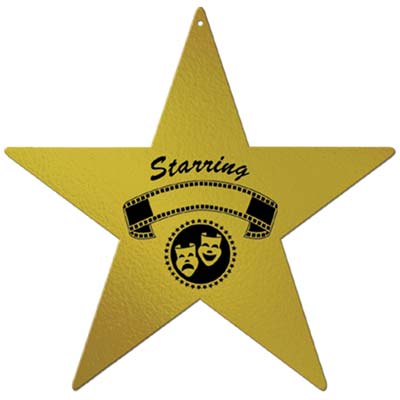 Gold foil star with the comedy/tragedy masks and the personalization opportunity of a guest star.