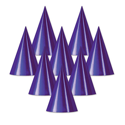 Purple colored foil cone hats. 