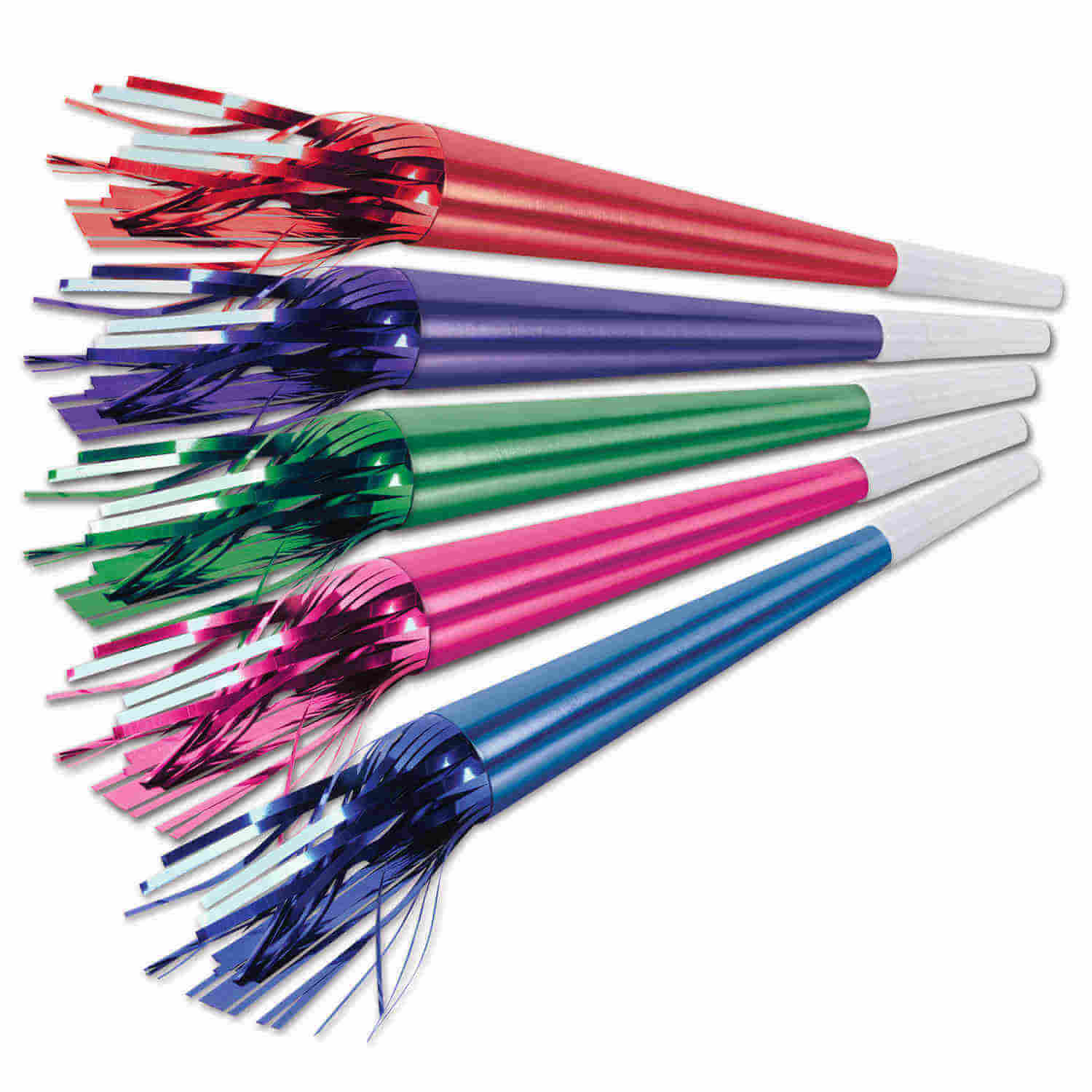 bright colored New Years Eve party horns