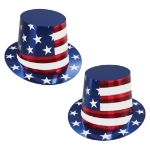 Foil Patriotic Hi-Hat (Pack of 25) foil patriotic hi-hat, patriotic party hats, Fourth of July hats, red white blue party supplies, patriotic event accessories, foil party hats, Memorial Day decorations, Veterans Day party supplies, Party Express hats, patriotic celebration décor