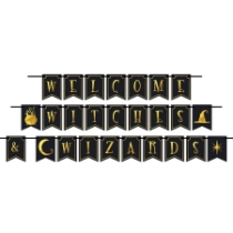 Black and Gold Foil Welcome Witches & Wizards Streamer