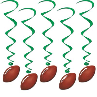 Green metallic whirl with football cutouts attached to bottom.