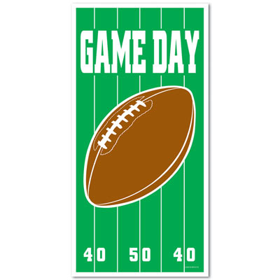 Decoration for football with the field lines, a football and the words "Game Day" at the top.