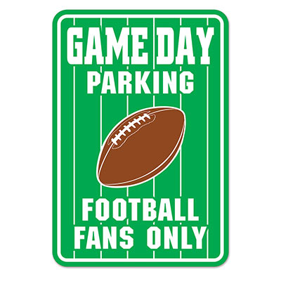 Green Game Day Parking Sign with a football and White Lettering