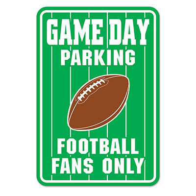 Green Game Day Parking Sign with a football and White Lettering