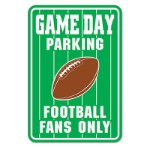 Green Game Day Parking Sign with a football and White Lettering