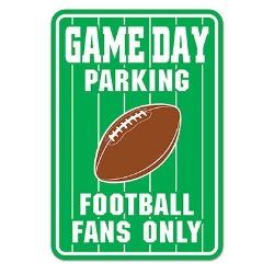 Green Game Day Parking Sign with a football and White Lettering