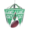 Chandelier green pennants with white field like stripes saying "Game Day" with a card stock football dangling in the middle of five pennants.
