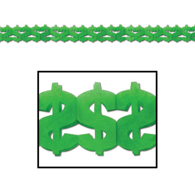 The $ Garland is made of tissue material with green "$" signs.
