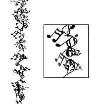 Flexible garland with black music notes attached.
