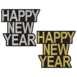 Glitter Happy New Year Cutouts (Pack of 24) Glitter Happy New Year Cutouts, Happy New Year decorations, New Years Eve cutouts, glitter New Year décor, NYE party decorations, New Years Eve party supplies, holiday wall decorations, countdown party décor, New Years backdrop decorations, bulk party decorations, corporate New Years supplies, restaurant holiday decorations, festive New Year cutouts, pack of 24 decorations, Party Express