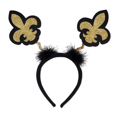 Black and Gold Glittered Fleur De Lis Headband