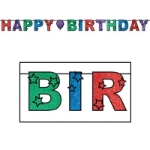 Streamer that says "Happy Birthday" and is printed with encapsulated glitter.