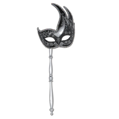 Glittered Mask w/Stick (Pack of 12) mask, glittered, mardi gras, masquerade, new years eve, party, favor, decoration, wholesale, inexpensive, bulk