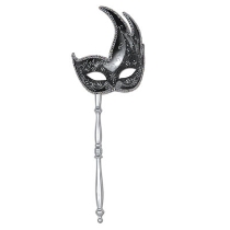 Glittered Mask w/Stick (Pack of 12) mask, glittered, mardi gras, masquerade, new year's eve, party, favor, decoration, wholesale, inexpensive, bulk