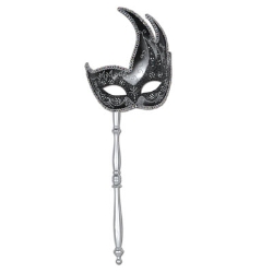 Glittered Mask w/Stick (Pack of 12) mask, glittered, mardi gras, masquerade, new years eve, party, favor, decoration, wholesale, inexpensive, bulk