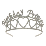 Glittered Metal Happy Birthday Tiara with Hearts