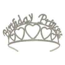 Glittered Metal Happy Birthday Tiara with Hearts
