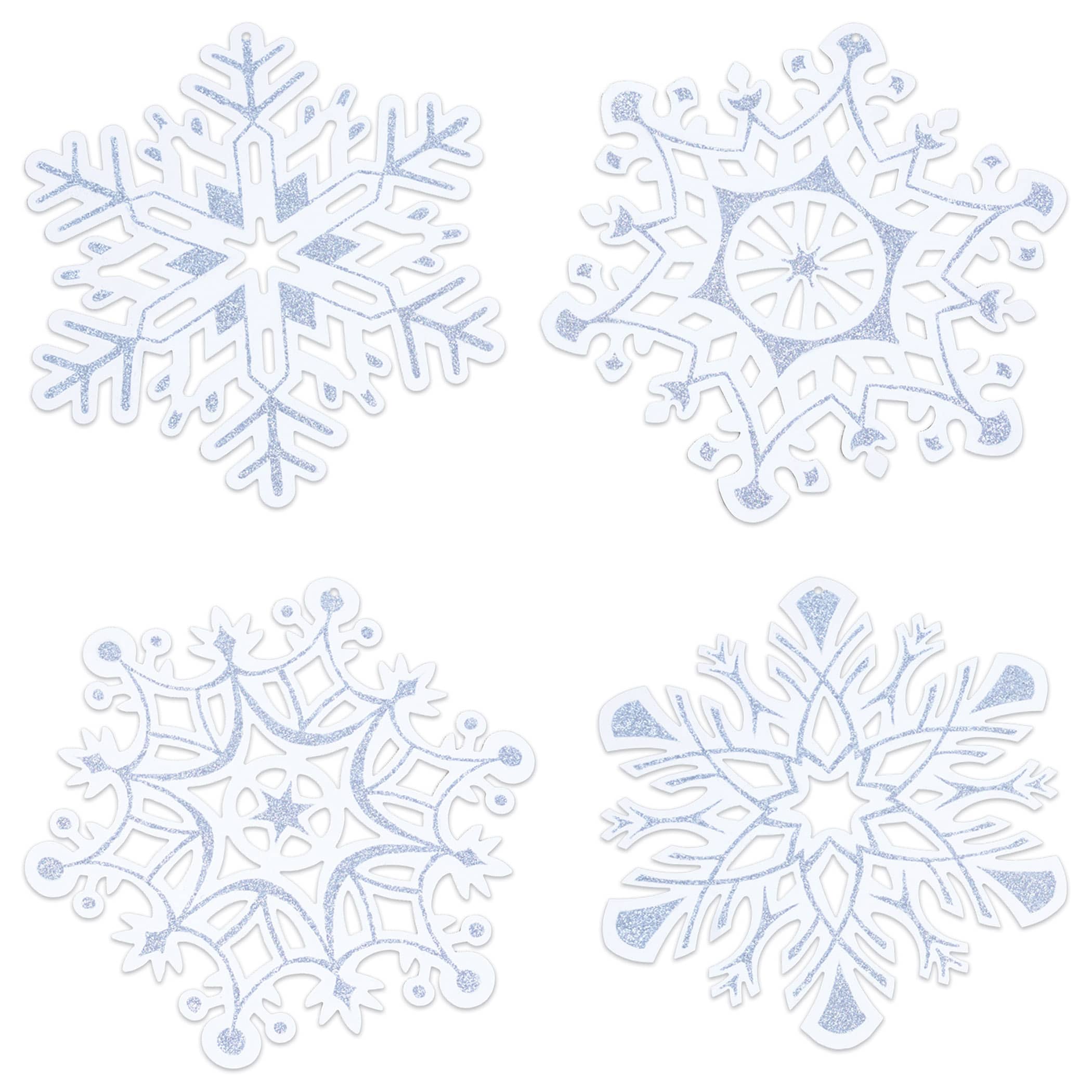 Glittered Snowflake Cutouts (Pack of 48) glittered snowflake cutouts, 14 inch snowflake decorations, winter party décor, glitter snowflake cardboard cutouts, holiday classroom decorations, two-sided glitter snowflakes, winter event supplies