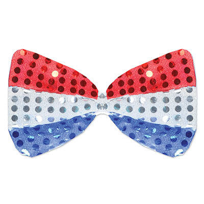 Patriotic bow with sequins of red, silver and blue.