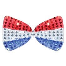 Patriotic bow with sequins of red, silver and blue.