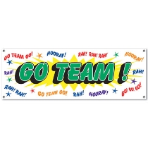 Go team banner with encouraging words printed in assorted colors.