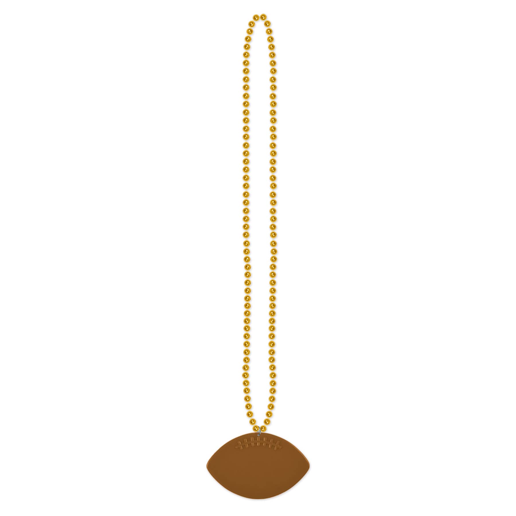 Gold small round beads with football medallion attached.
